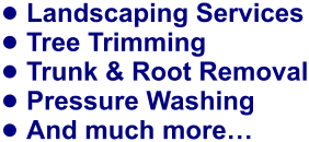 •	Landscaping Services •	Tree Trimming •	Trunk & Root Removal •	Pressure Washing •	And much more…